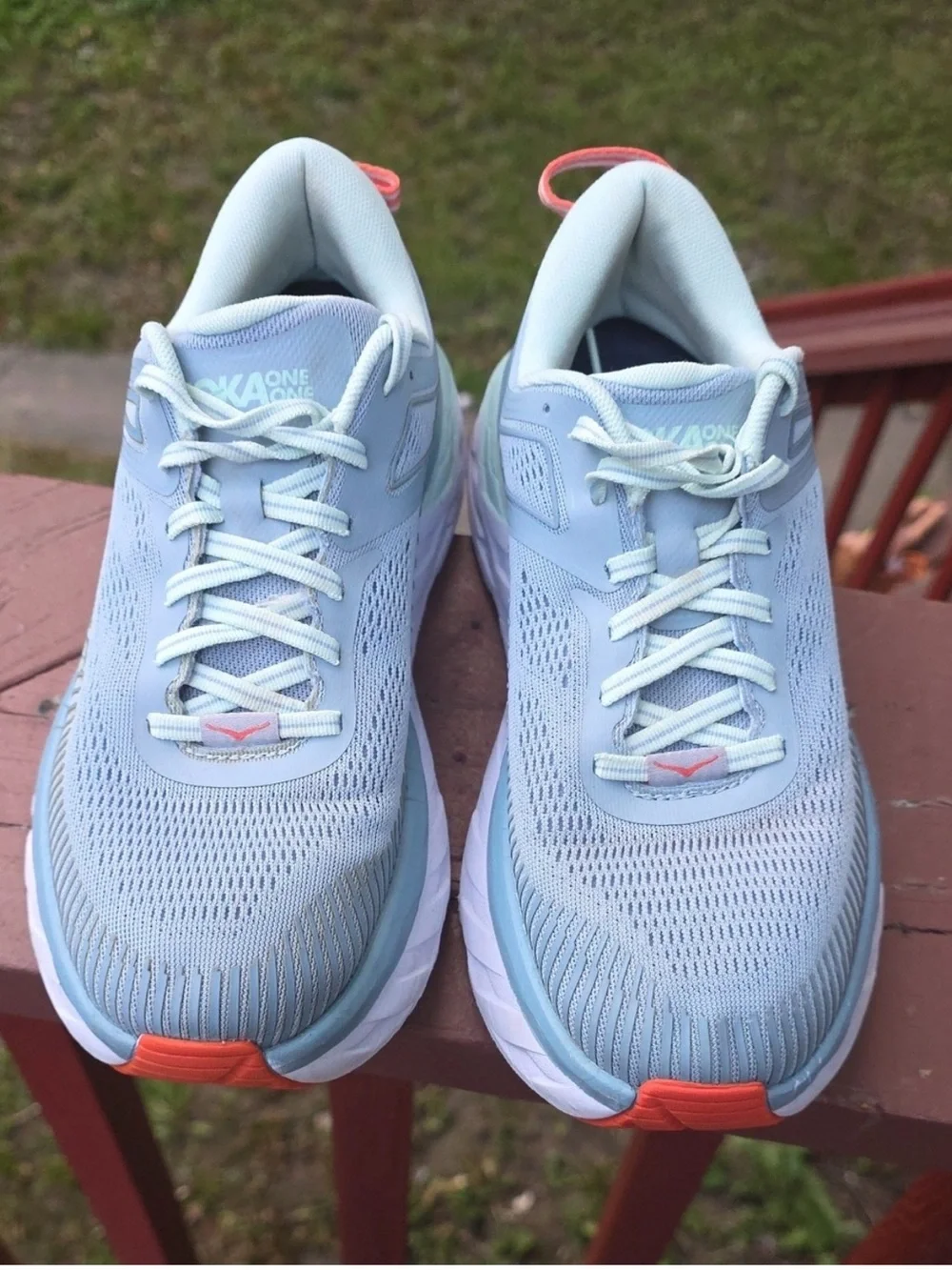 Hoka Women's Light Blue Running Shoes with Coral Accents